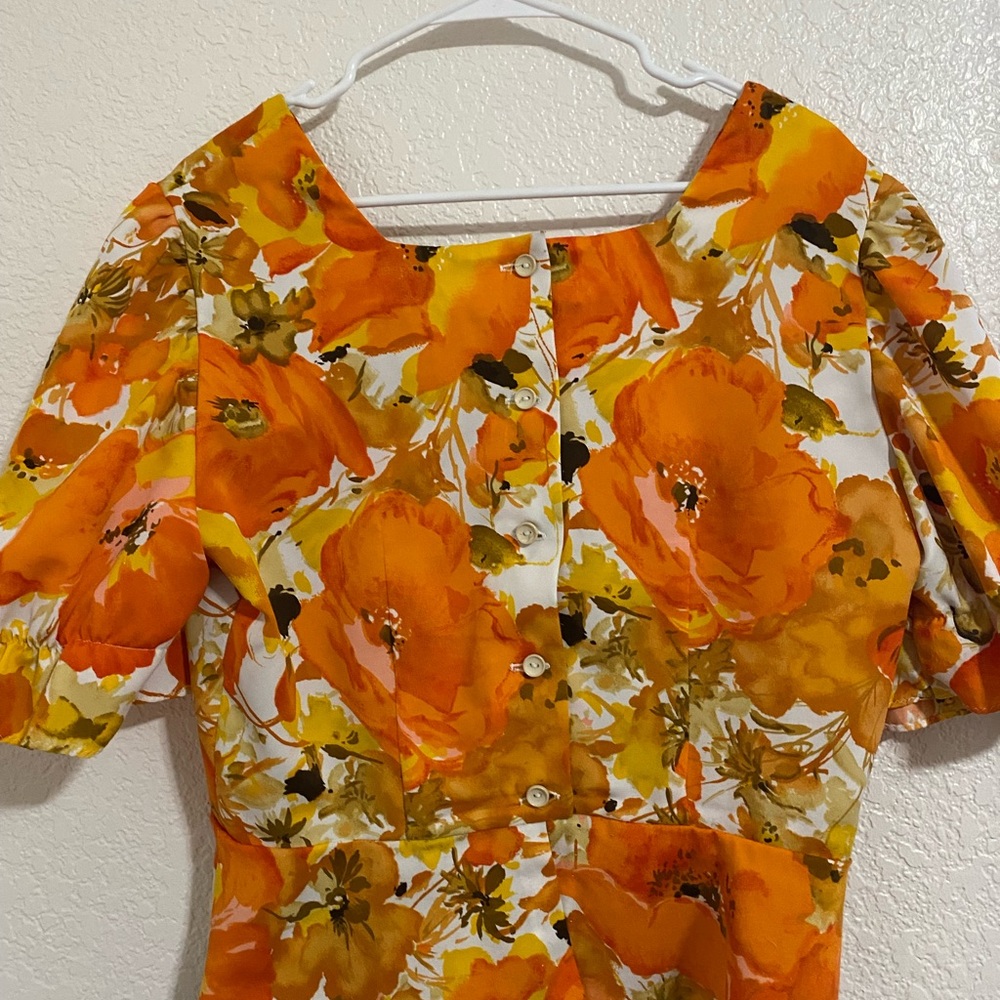 Orange, floral, vintage top